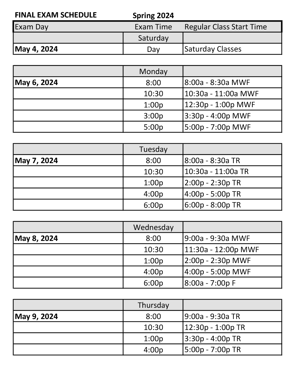 Final Exam Schedule Navajo Technical University Crownpoint, NM